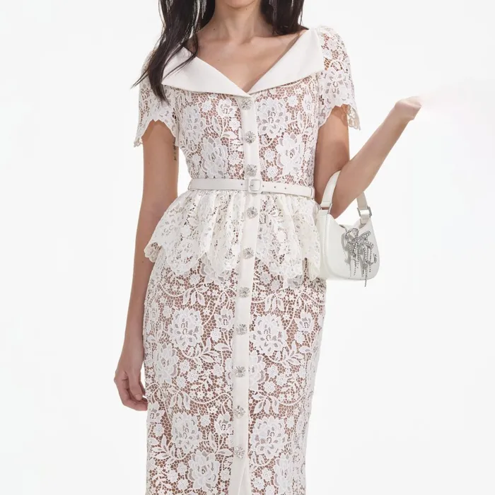 Women Cream Lace Peplum Midi Dress Self Portrait Dresses Women Cream Lace Peplum Midi Dress Self Portrait Dresses