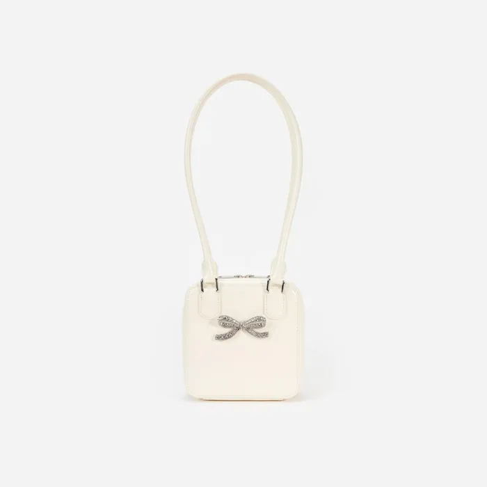 Women Cream Leather Square Shoulder Bag Self Portrait Handbags