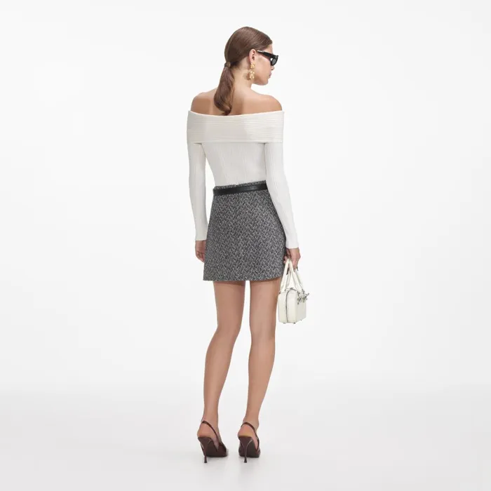 Women Cream Off Shoulder Knit Top Self Portrait Knitwear