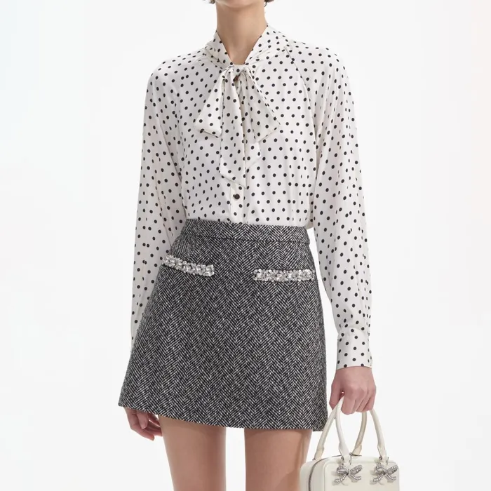 Women Cream Polka Dot Satin Blouse Self Portrait Tops