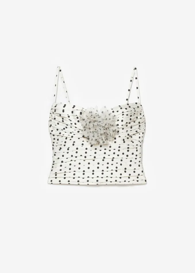 Women Cream Polka Dot Satin Top Self Portrait Tops