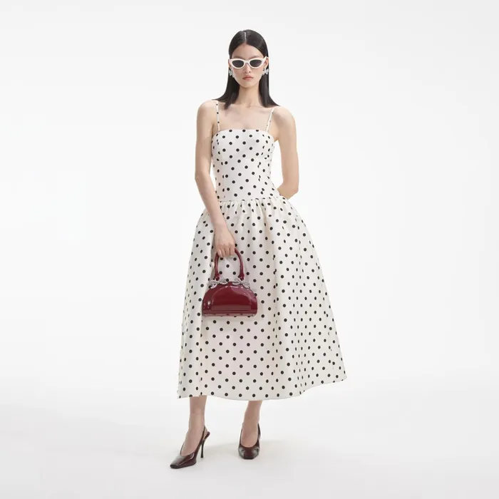 Women Cream Polka Dot Taffeta Midi Dress Self Portrait Dresses