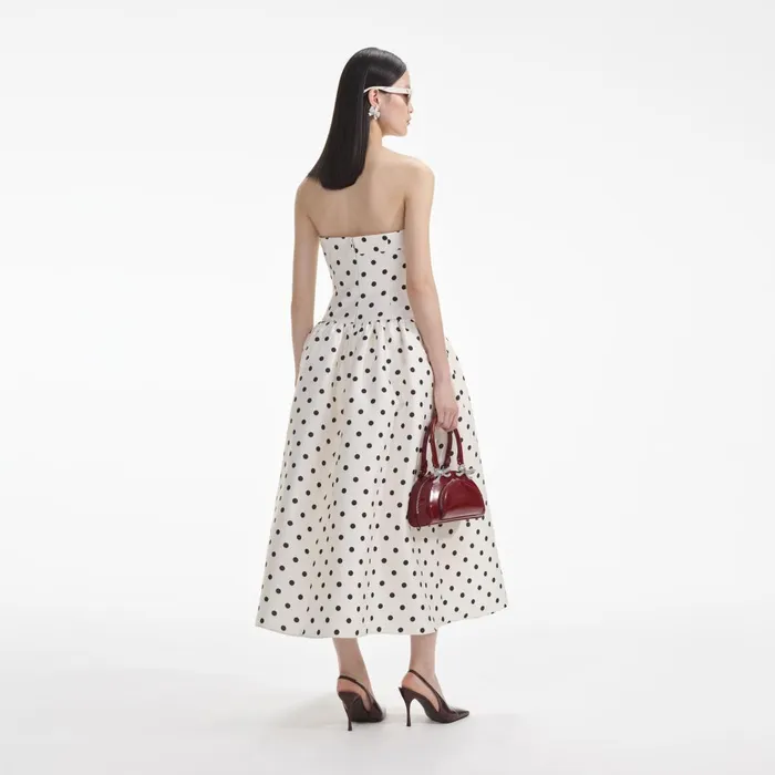Women Cream Polka Dot Taffeta Midi Dress Self Portrait Dresses