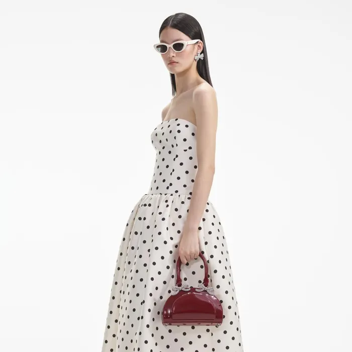 Women Cream Polka Dot Taffeta Midi Dress Self Portrait Dresses