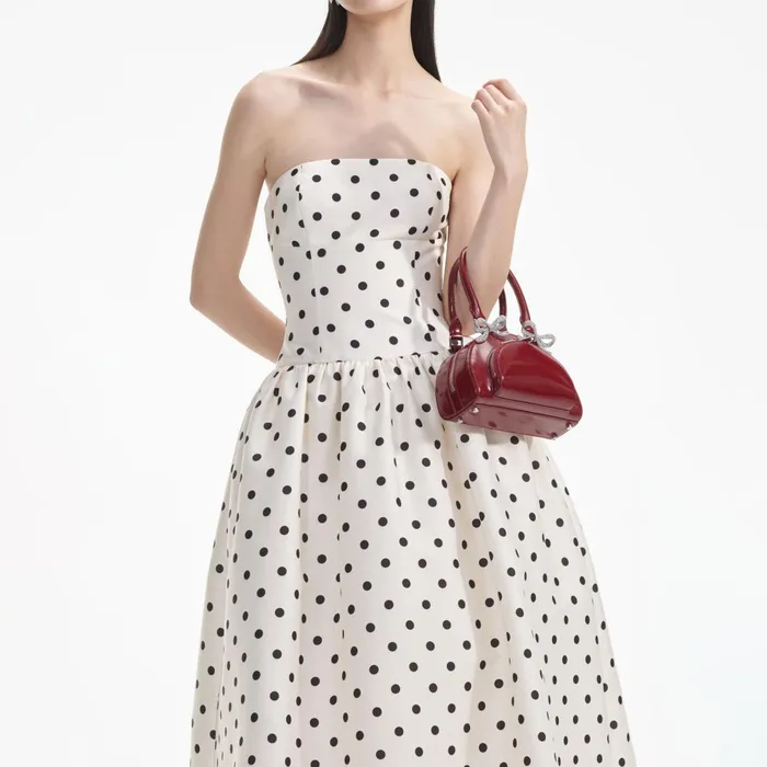 Women Cream Polka Dot Taffeta Midi Dress Self Portrait Dresses