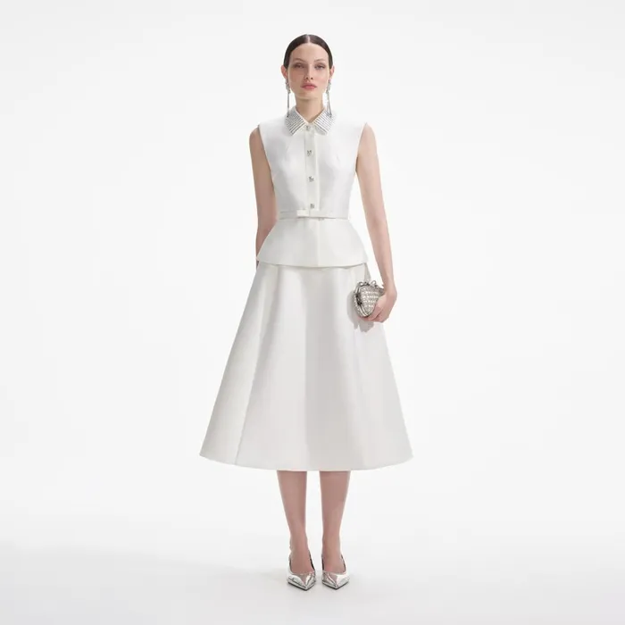 Women Cream Taffeta Diamante Midi Dress Self Portrait Dresses