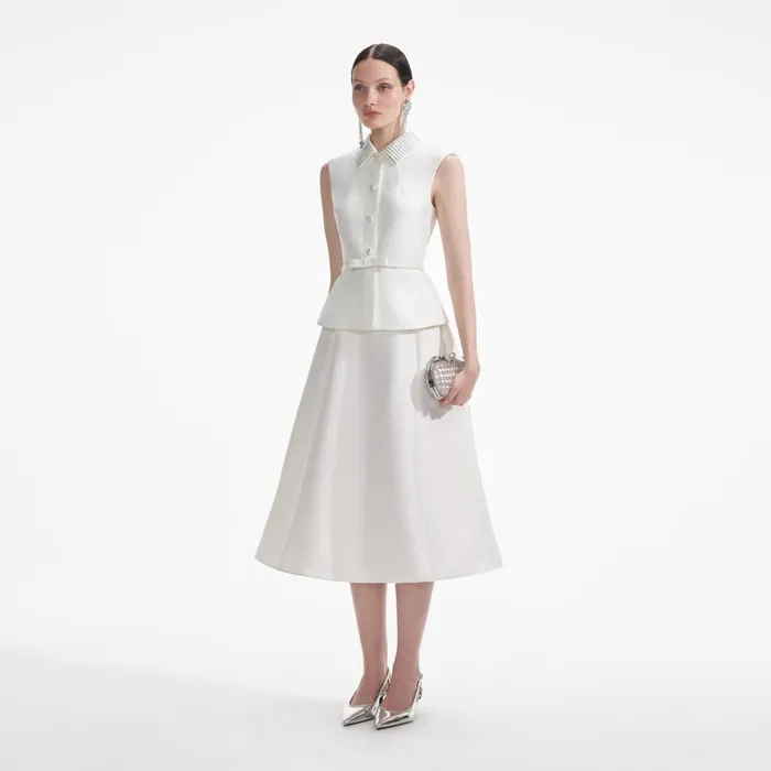 Women Cream Taffeta Diamante Midi Dress Self Portrait Dresses