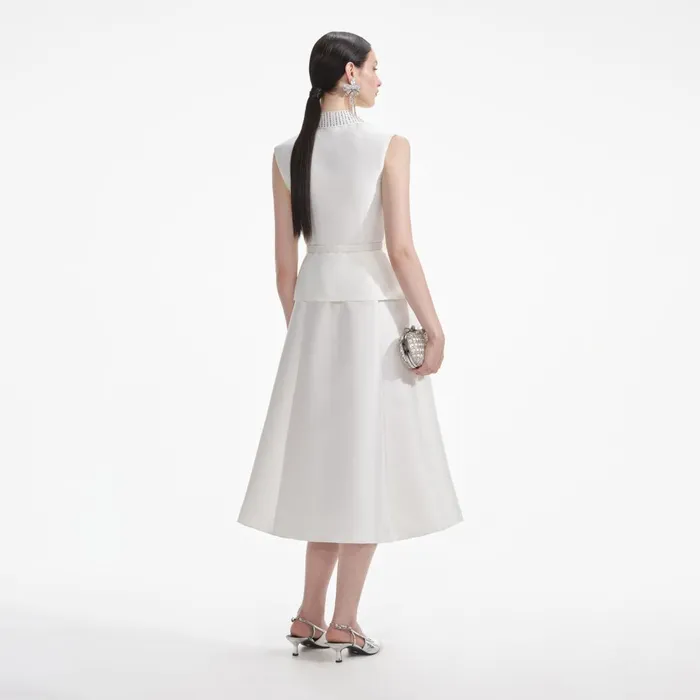 Women Cream Taffeta Diamante Midi Dress Self Portrait Dresses