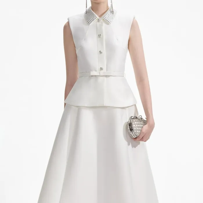 Women Cream Taffeta Diamante Midi Dress Self Portrait Dresses