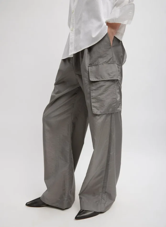Women Crispy Nylon Stella Pleated Cargo Pant Grey Tibi Fundamentals