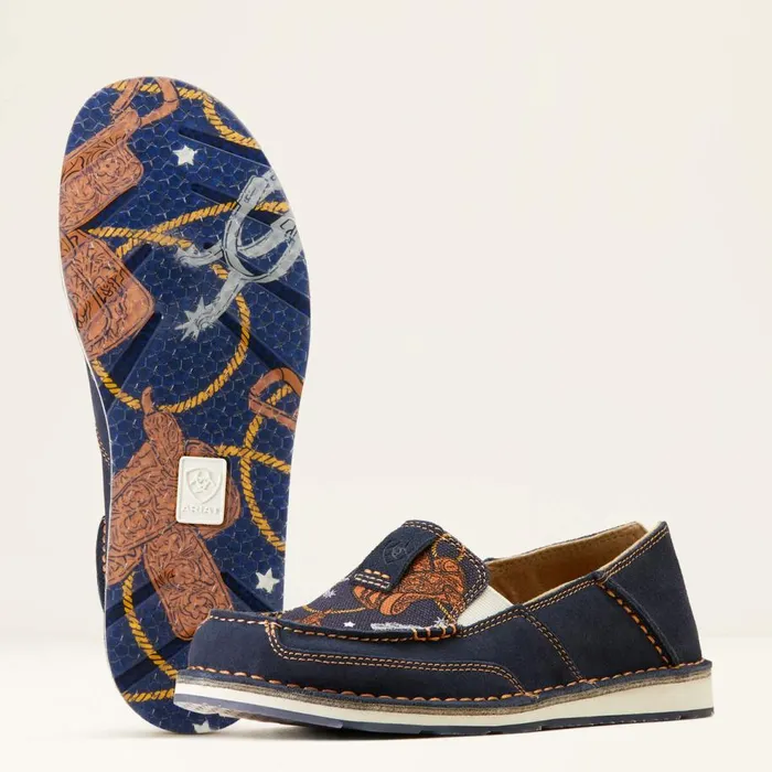 Women Cruiser Navy Blue Suede Saddle Up Print Ariat Shoes and Sneakers