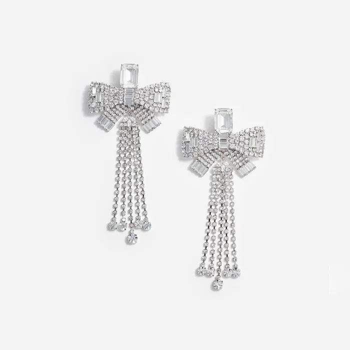 Women Crystal Bow Droplet Earrings Self Portrait Jewellery