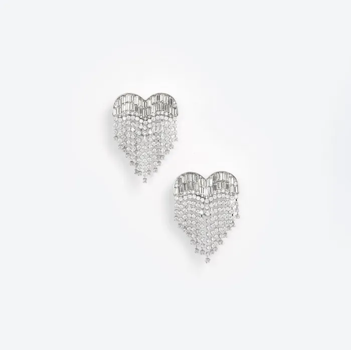 Women Crystal Heart Earrings Silver Self Portrait Jewellery