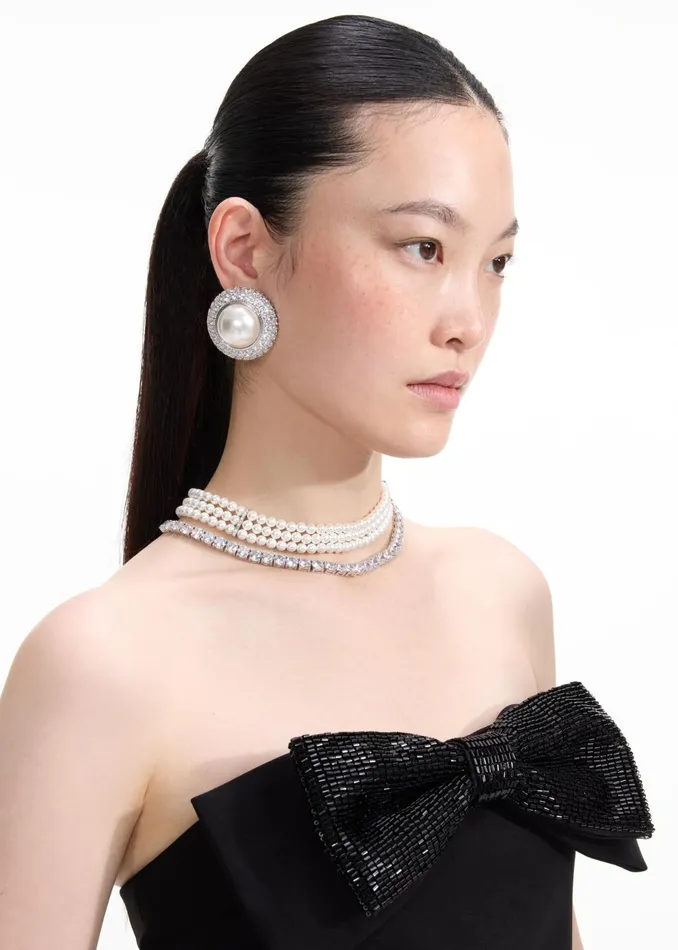 Women Crystal Pearl Earrings Self Portrait Jewellery