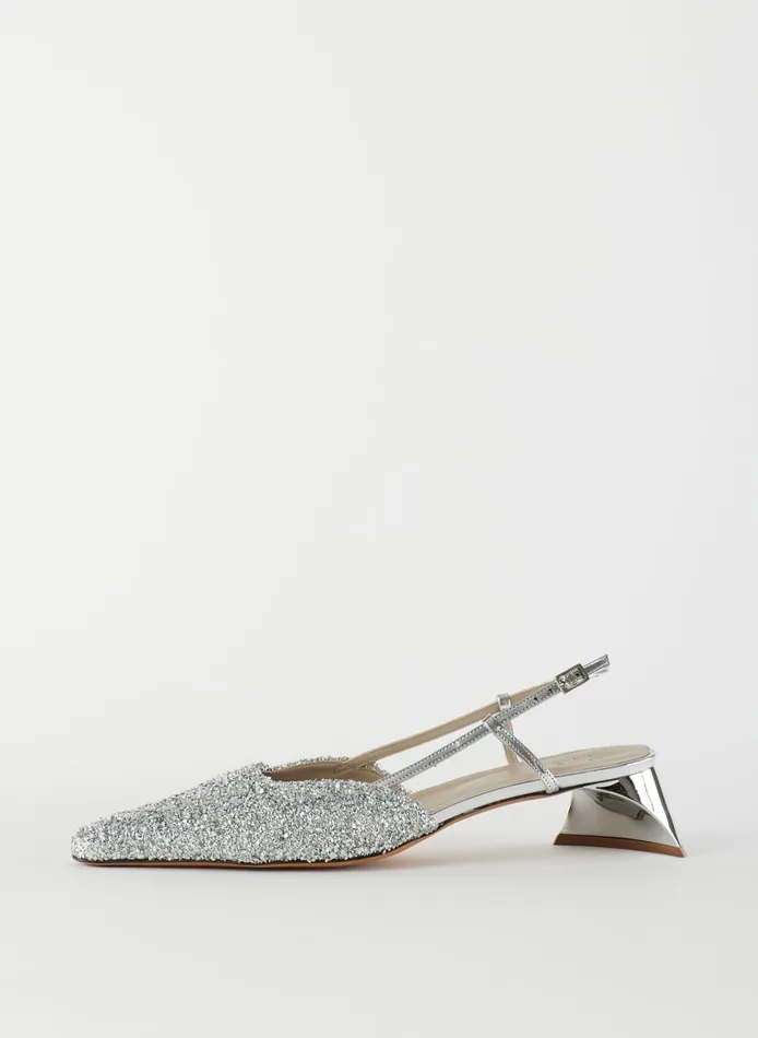 Women Curly Victor Slingback Silver Tibi Heels