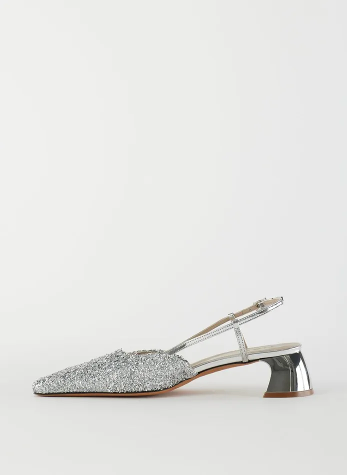Women Curly Victor Slingback Silver Tibi Heels