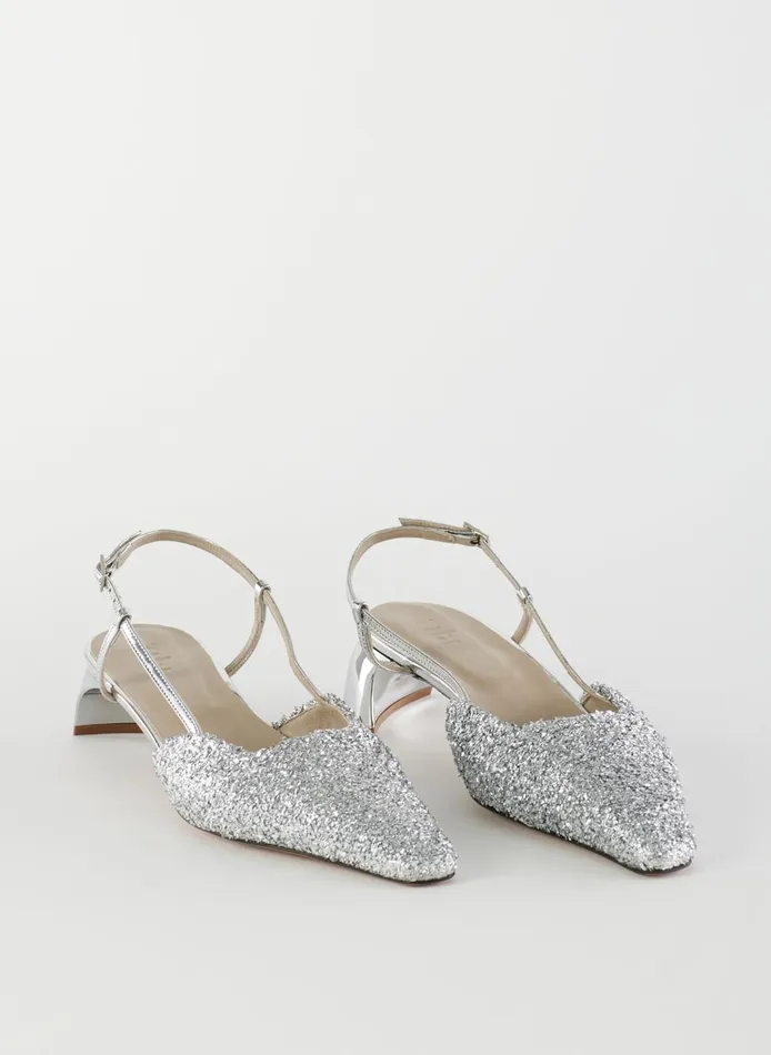Women Curly Victor Slingback Silver Tibi Heels