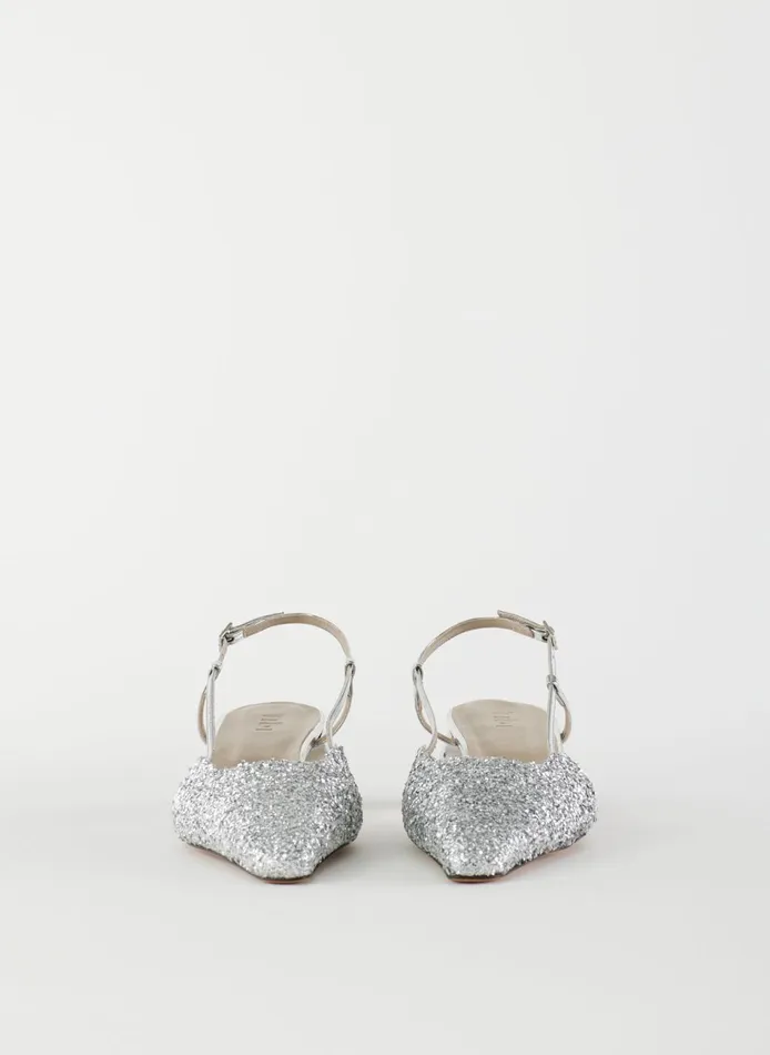 Women Curly Victor Slingback Silver Tibi Heels