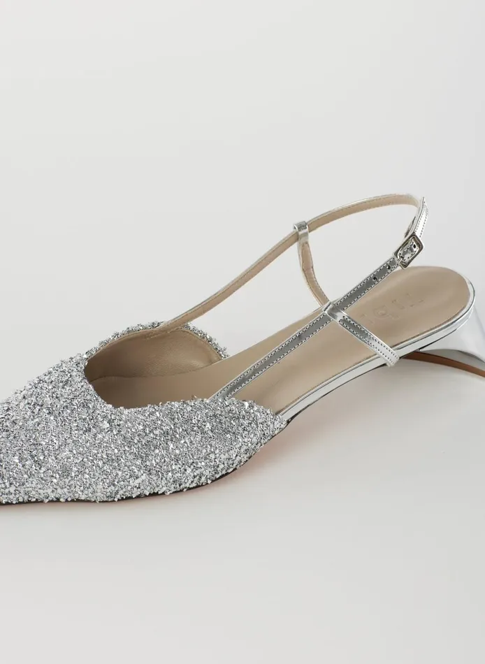 Women Curly Victor Slingback Silver Tibi Heels