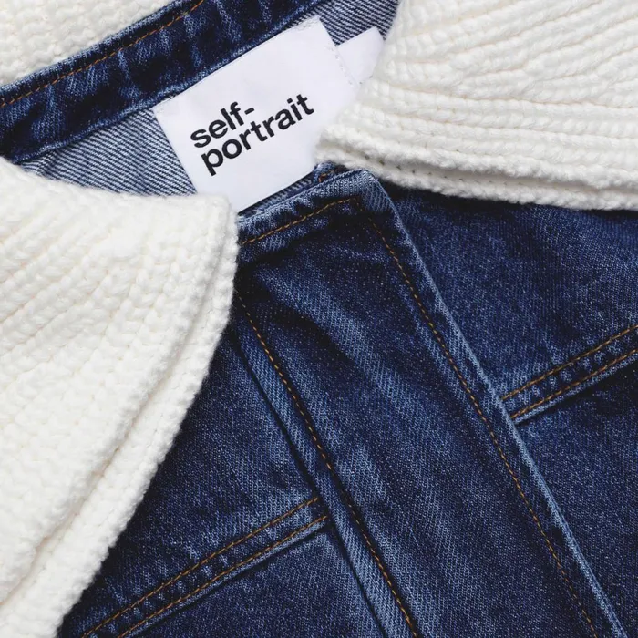 Women Denim Knit Collar Jacket Self Portrait Denim