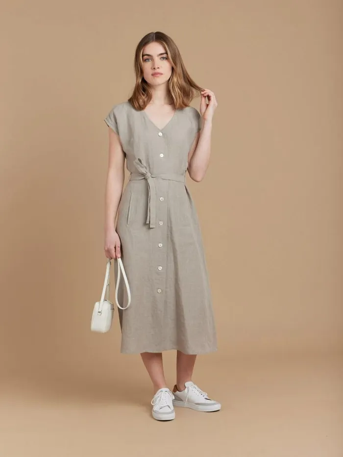 Women Dresses Agns B Beige Linen TieBelt Dress