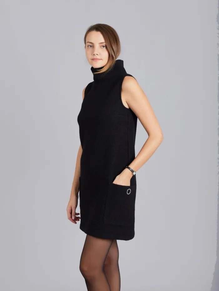 Women Dresses Agns B Black Merino Boiled Wool Maori Dress Women Dresses Agns B Black Merino Boiled Wool Maori Dress