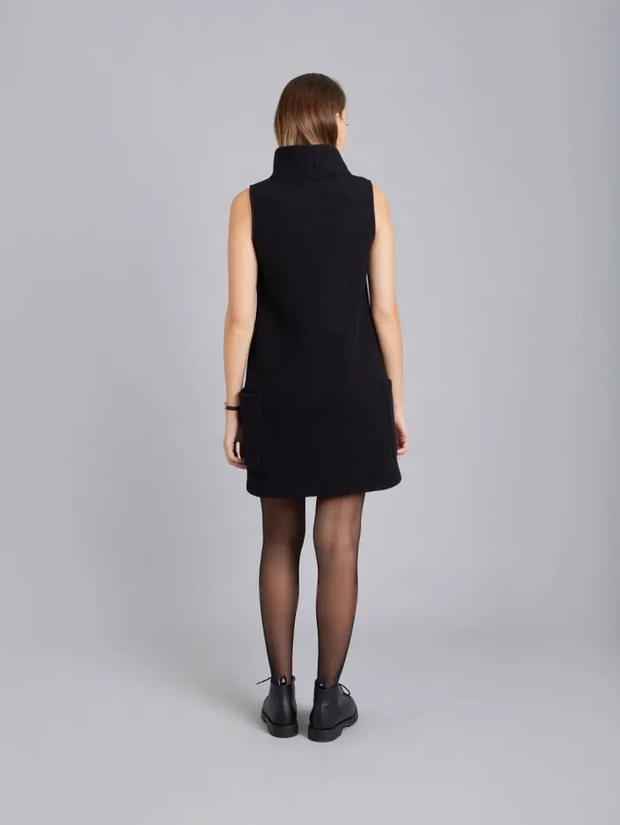 Women Dresses Agns B Black Merino Boiled Wool Maori Dress Women Dresses Agns B Black Merino Boiled Wool Maori Dress