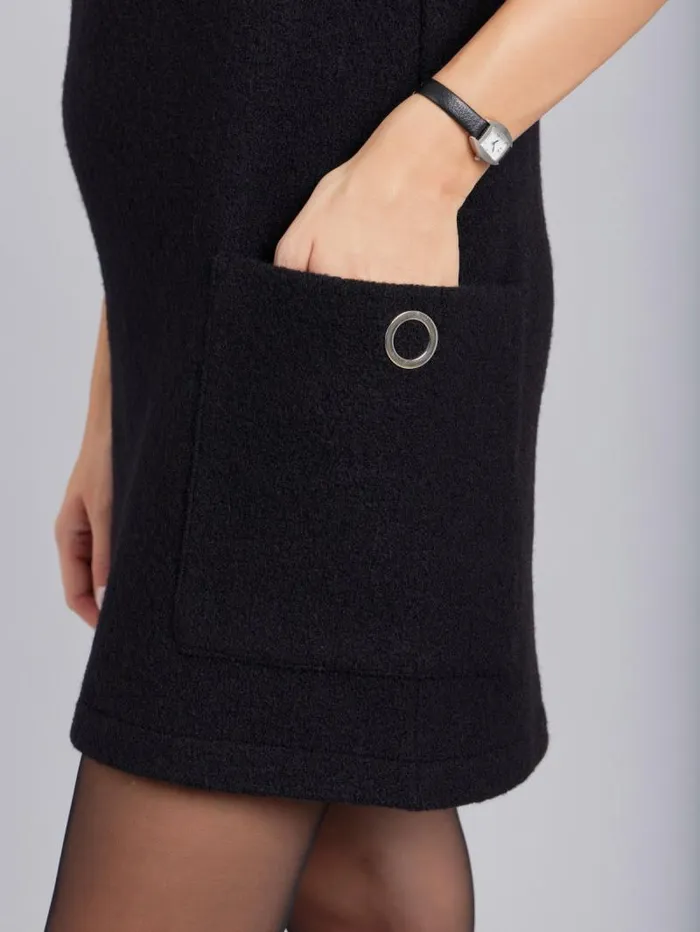 Women Dresses Agns B Black Merino Boiled Wool Maori Dress Women Dresses Agns B Black Merino Boiled Wool Maori Dress