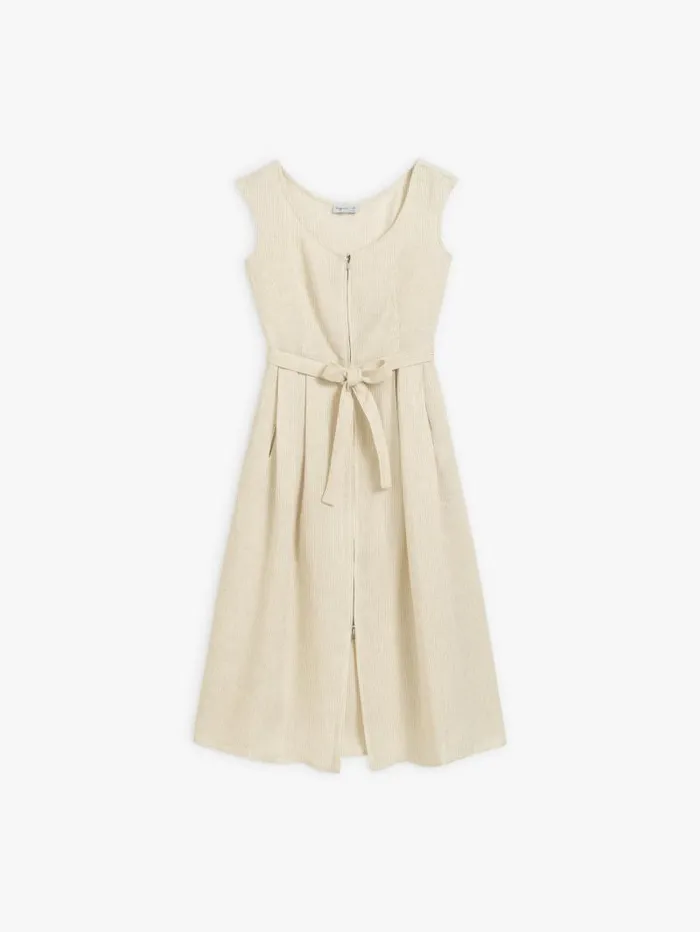 Women Dresses Agns B Brown Clara Striped Zipped Linen Dress