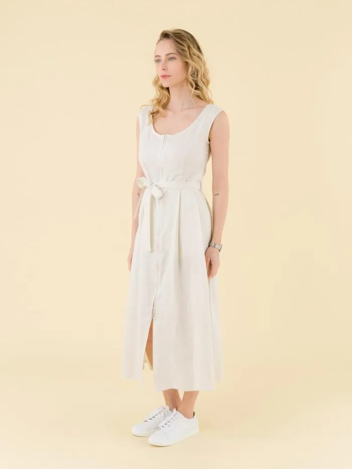 Women Dresses Agns B Brown Clara Striped Zipped Linen Dress