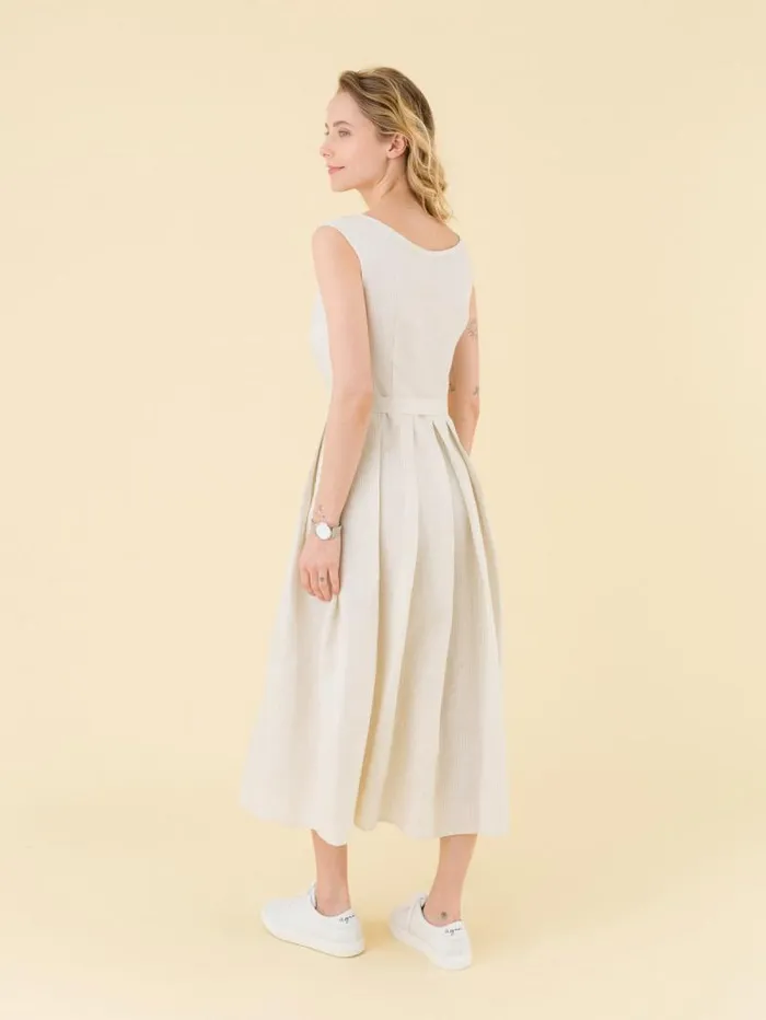Women Dresses Agns B Brown Clara Striped Zipped Linen Dress