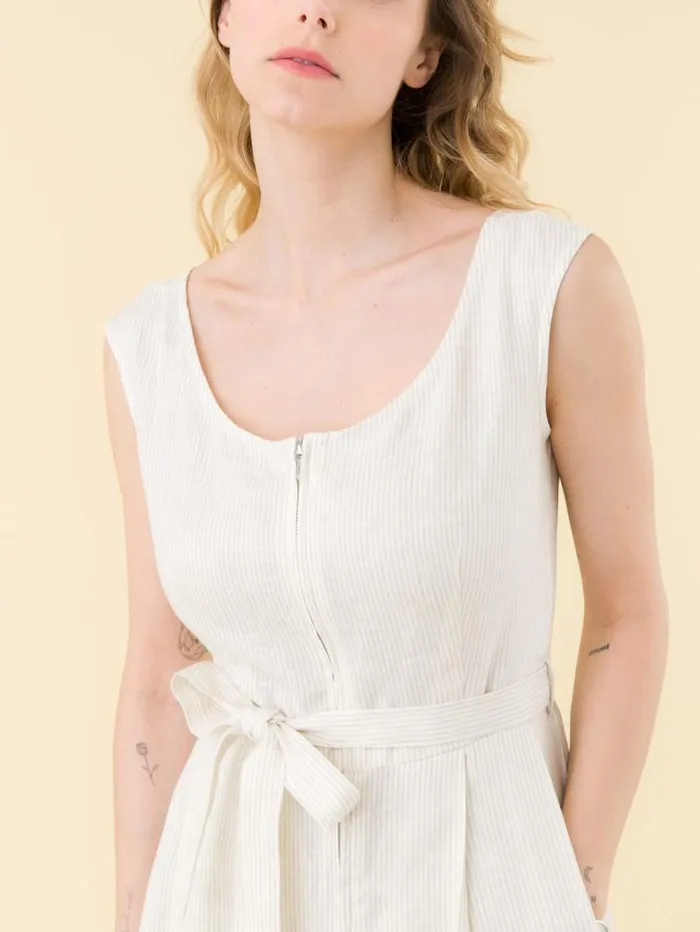 Women Dresses Agns B Brown Clara Striped Zipped Linen Dress