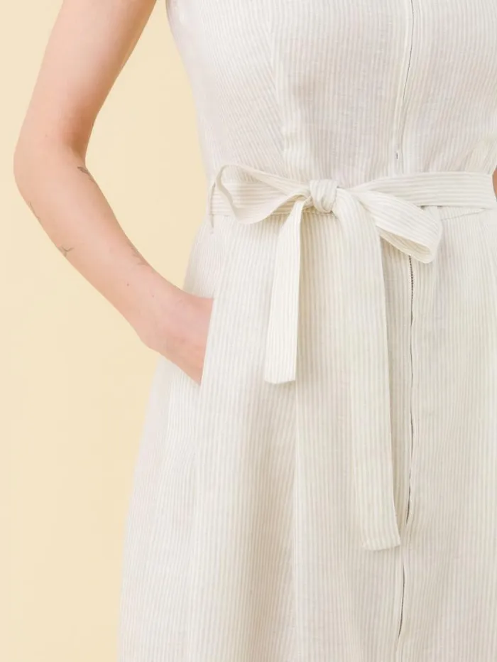 Women Dresses Agns B Brown Clara Striped Zipped Linen Dress