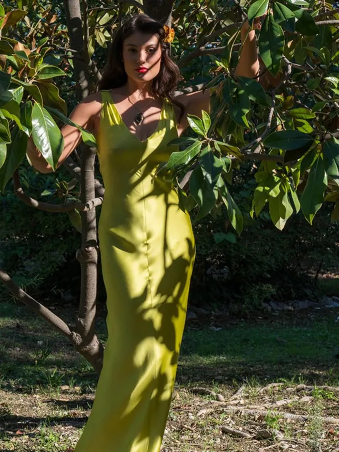 Women Dresses Agns B Green Viscose Satin Long Dress