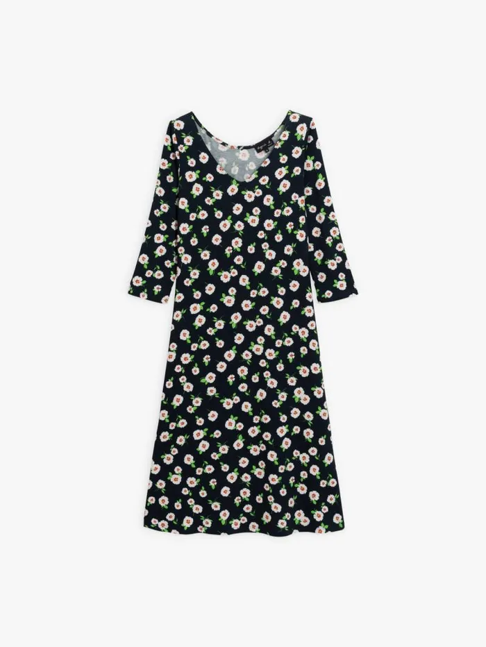 Women Dresses Agns B Navy Blue New Danseuse Dress With White Floral Print And 34 Length Sleeves