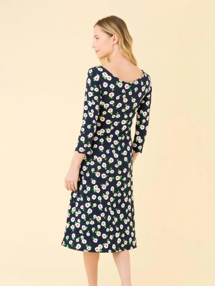 Women Dresses Agns B Navy Blue New Danseuse Dress With White Floral Print And 34 Length Sleeves