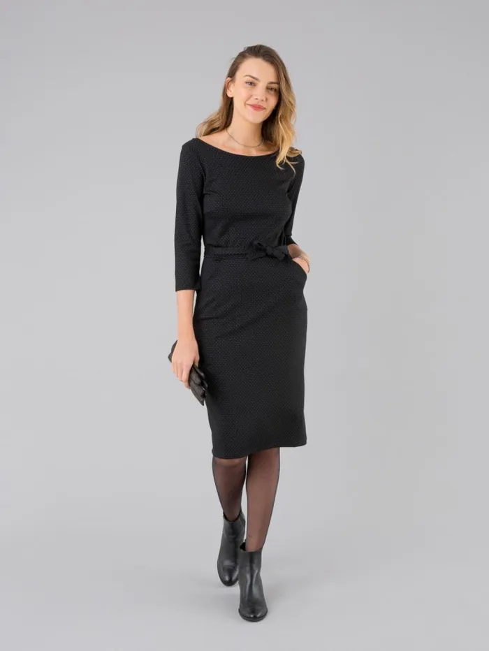 Women Dresses Agns B Vitti Black Dress With 34Length Sleeves And White Stitching