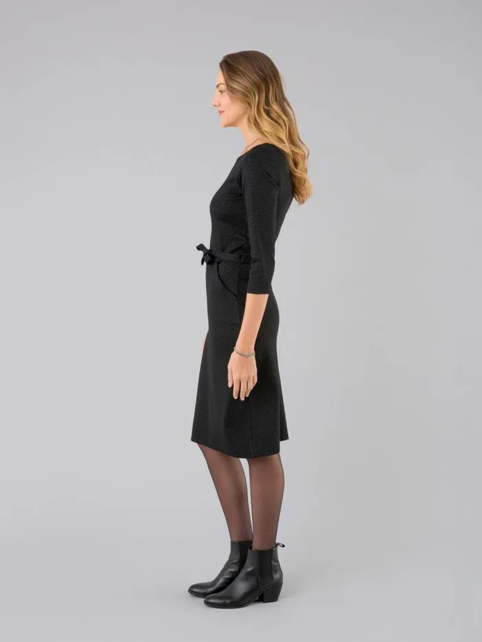 Women Dresses Agns B Vitti Black Dress With 34Length Sleeves And White Stitching