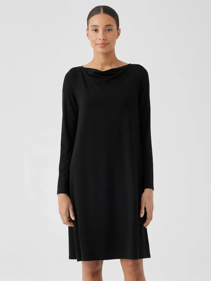 Women Dresses and Skirts Eileen Fisher Fine Jersey Cowl Neck Dress Black
