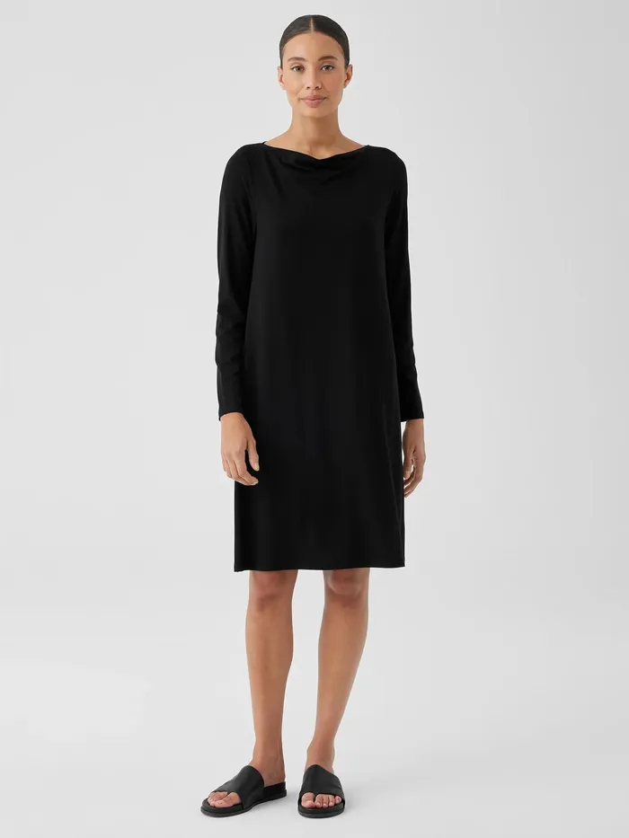 Women Dresses and Skirts Eileen Fisher Fine Jersey Cowl Neck Dress Black