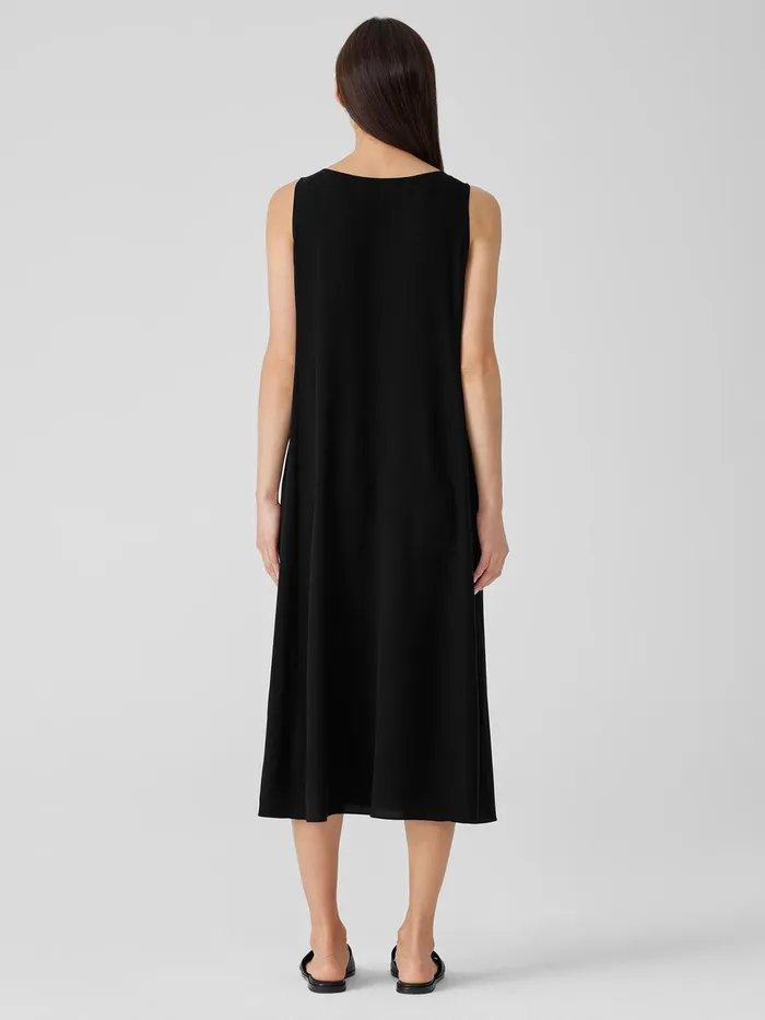 Women Dresses and Skirts Eileen Fisher Silk Georgette Crepe Scoop Neck Dress Black