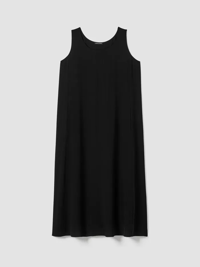 Women Dresses and Skirts Eileen Fisher Silk Georgette Crepe Scoop Neck Dress Black