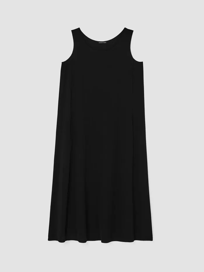 Women Dresses and Skirts Eileen Fisher Silk Georgette Crepe Scoop Neck Dress Black