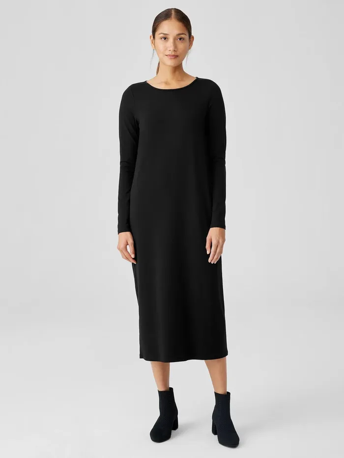 Women Dresses and Skirts Eileen Fisher Stretch Jersey Knit Jewel Knit Dress Black