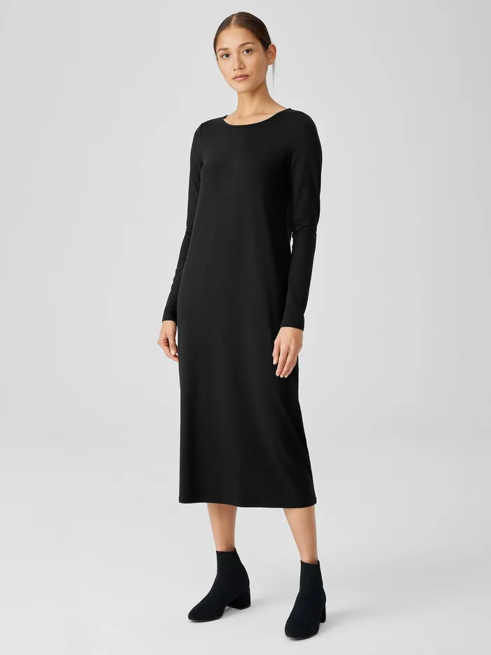 Women Dresses and Skirts Eileen Fisher Stretch Jersey Knit Jewel Knit Dress Black