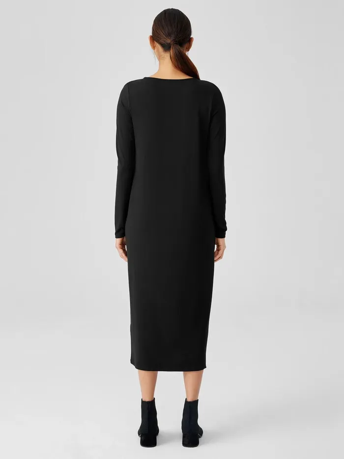 Women Dresses and Skirts Eileen Fisher Stretch Jersey Knit Jewel Knit Dress Black