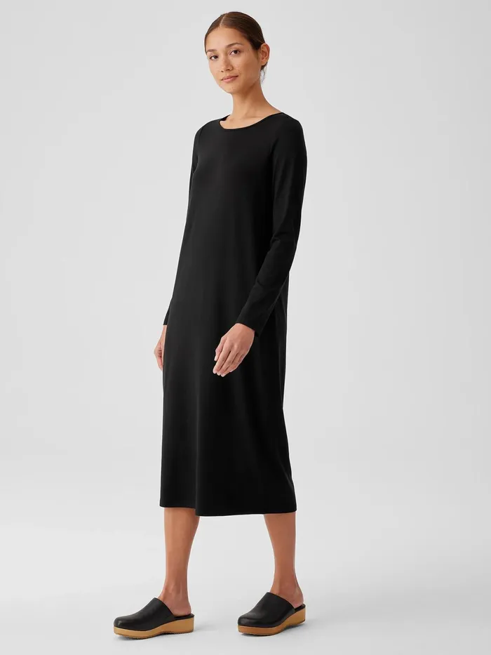 Women Dresses and Skirts Eileen Fisher Stretch Jersey Knit Jewel Neck Dress Black