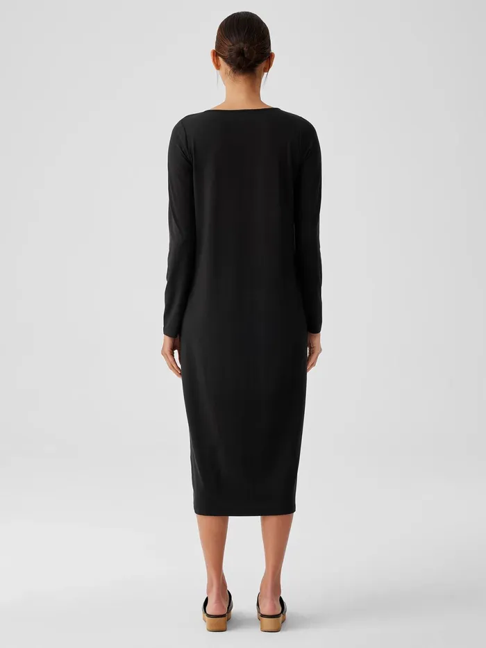 Women Dresses and Skirts Eileen Fisher Stretch Jersey Knit Jewel Neck Dress Black