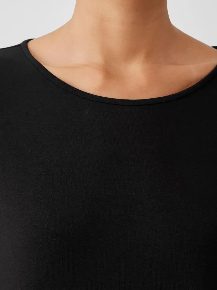 Women Dresses and Skirts Eileen Fisher Stretch Jersey Knit Jewel Neck Dress Black