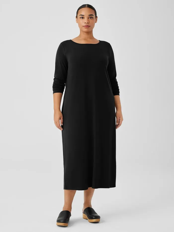 Women Dresses and Skirts Eileen Fisher Stretch Jersey Knit Jewel Neck Dress Black